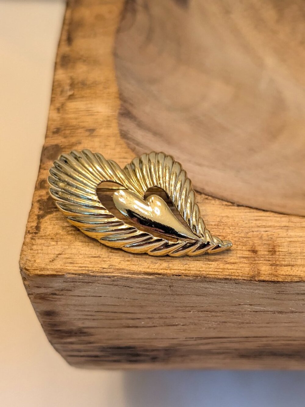 Vintage Modernist Gold Toned Asymmetrical Textured Heart Brooch